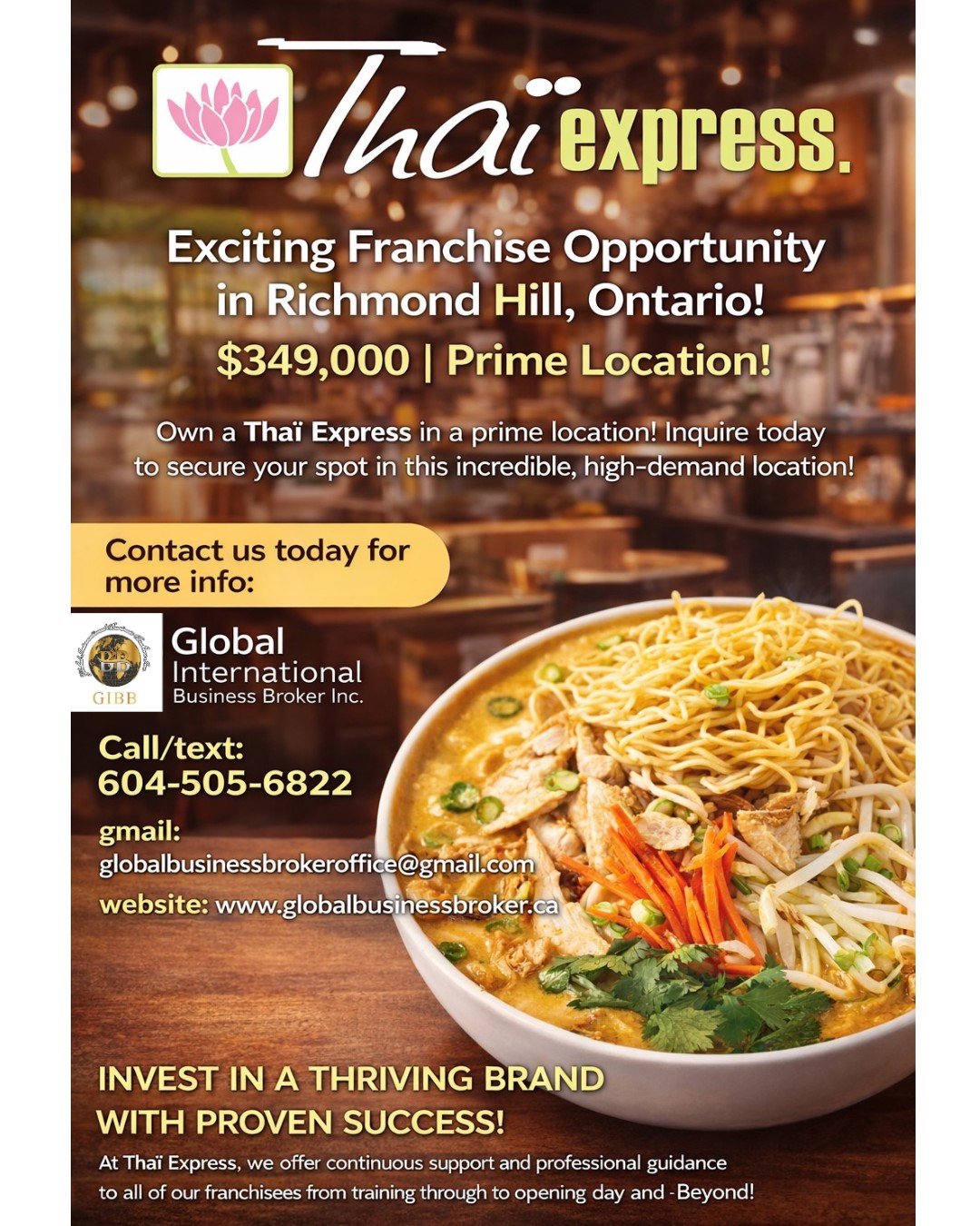 Thai express Franchise for sale in Richmond Hill , Ontario